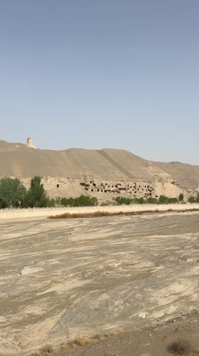 Dry riverbed captured near ancient caves in Dunhuang, China