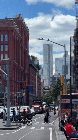 Red brick and city streets on a cloudy New York afternoon.