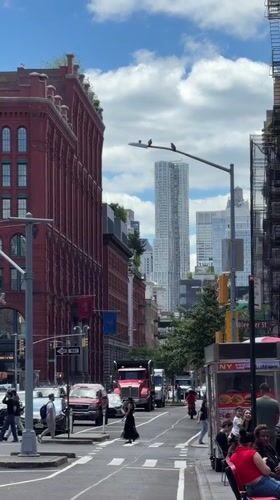 Red brick and city streets on a cloudy New York afternoon.