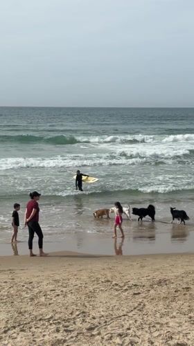 Woman and child observed on hazy beach