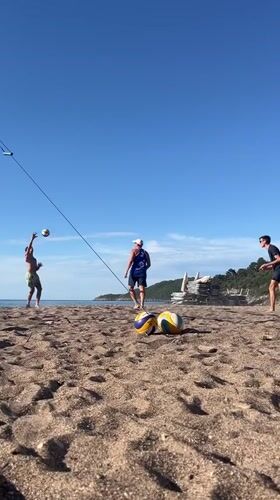 Morning beach volleyball and coastal activities in Montenegro