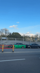 Two-car accident damages vehicles in Sochi, Russia