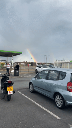 Rainbow appears over Great Yarmouth parking lot