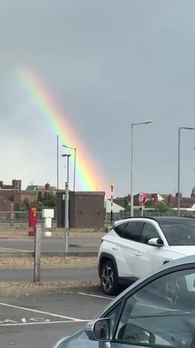 Rainbow appears over Great Yarmouth parking lot