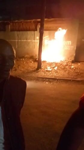Fire burns near Safaricom graffiti wall in Nairobi