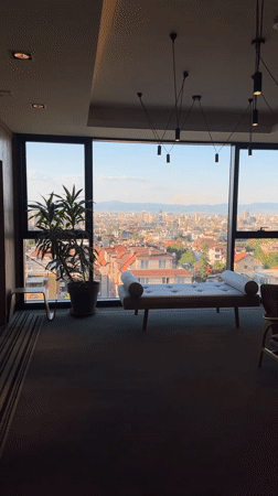 Sofia cityscape viewed through window shows urban sprawl