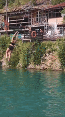 Rope swings and zip lines over a Russian quarry lake