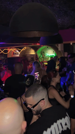 Late-night dancing at a packed Athens nightclub