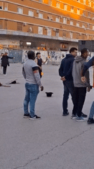 Fire performer draws crowd in Novi Sad plaza
