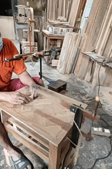 Woodworking shop in Gedangan: carving, sawing, and sanding in progress