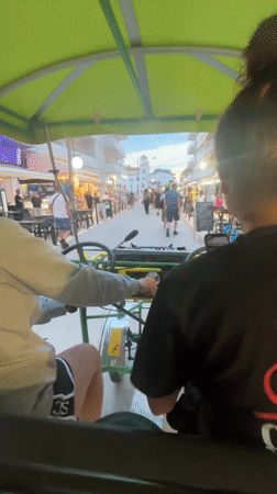 Evening moments captured around Katerini: pedal vehicle, cathedral views