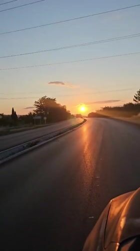 Golden hour drive toward the sun, Stara Zagora