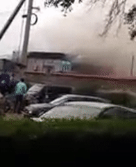 Building fire with heavy smoke in Balykchy, Kyrgyzstan