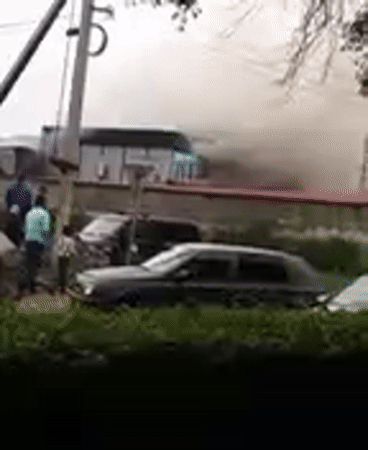 Building fire with heavy smoke in Balykchy, Kyrgyzstan