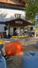 Young band performs outdoor concert at Berezovka youth center
