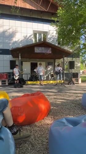 Young band performs outdoor concert at Berezovka youth center