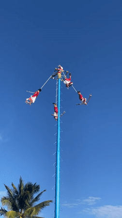 Traditional flyers perform ancient dance ritual at Playa del Carmen