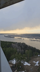 Elevated ski jump views captured during golden hour