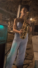Live saxophone set at an outdoor night venue in Montenegro