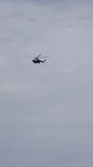 Helicopter spotted flying over residential Lensk, Russia early morning