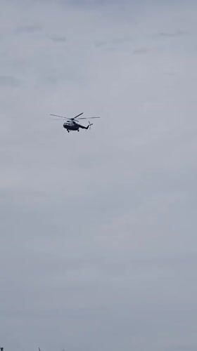 Helicopter spotted flying over residential Lensk, Russia early morning