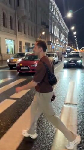 Rainy night on the streets of central Saint Petersburg