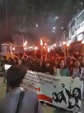 Torch procession protests political party comments in Dhaka