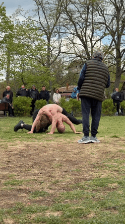 Folk wrestling match draws spectators in Dulevo, Bulgaria