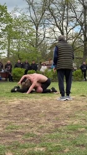 Folk wrestling match draws spectators in Dulevo, Bulgaria