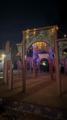 Illuminated mosaic arch installation observed in Saint Petersburg