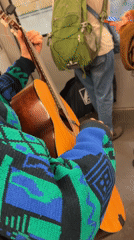 Street musician performs guitar on moving Berlin train