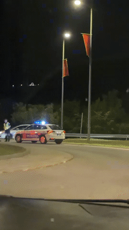 Police conduct traffic stop in Cetinje, Montenegro