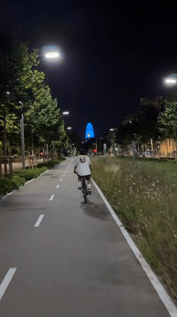 Barcelona nightlife captured: Torre Glòries views, cycling, restroom selfies