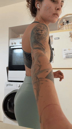 Woman documents home workout session in Kiryat Bialik apartment