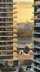 Golden hour at Belgrade Waterfront, streets and skyline