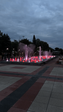 Evening fountain display draws observers in Montana, Bulgaria