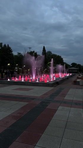 Evening fountain display draws observers in Montana, Bulgaria