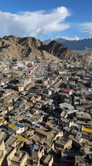 Leh town spreads across its arid Ladakhi valley