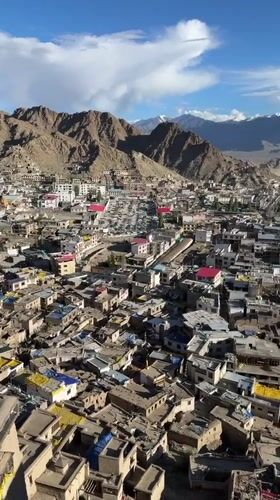 Leh town spreads across its arid Ladakhi valley
