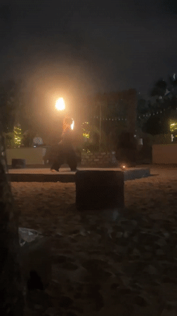 Fire performers stage nighttime beach show in Hurghada