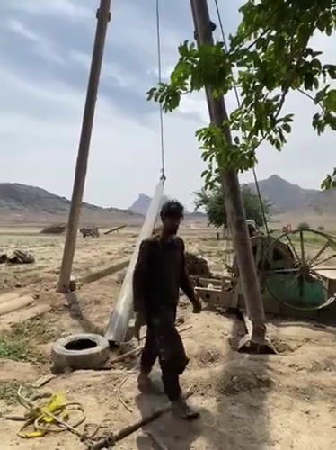 Well-drilling operation documented in rural Nowruzi, Afghanistan