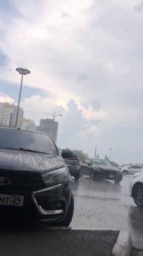 Krasnoyarsk under a heavy overcast, parking lots and city views