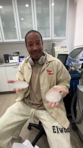 Person in Elwood sweatpants sits in Beverly Hills medical office