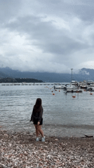Woman documents beach visit with selfies in Budva Montenegro