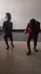Children dancing, woman resting at home in Goni Gara