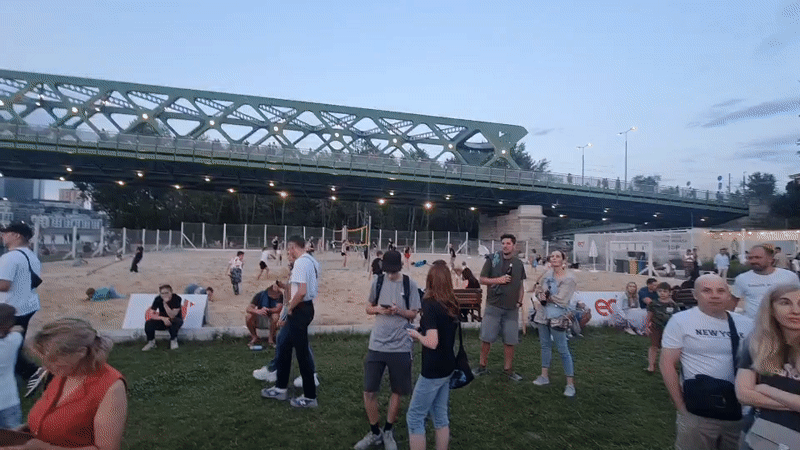 Summer evening on Bratislava's Danube waterfront, beach to bar