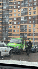 Street scene captured near modern apartment building in St. Petersburg