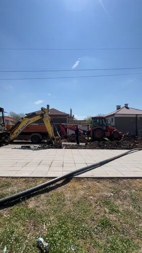 Construction crews operate excavators in Lozarevo Bulgaria Monday morning