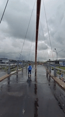 Rainy morning on a Saint Petersburg pedestrian bridge