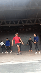 Dance group rehearses on stage at Playa El Agua
